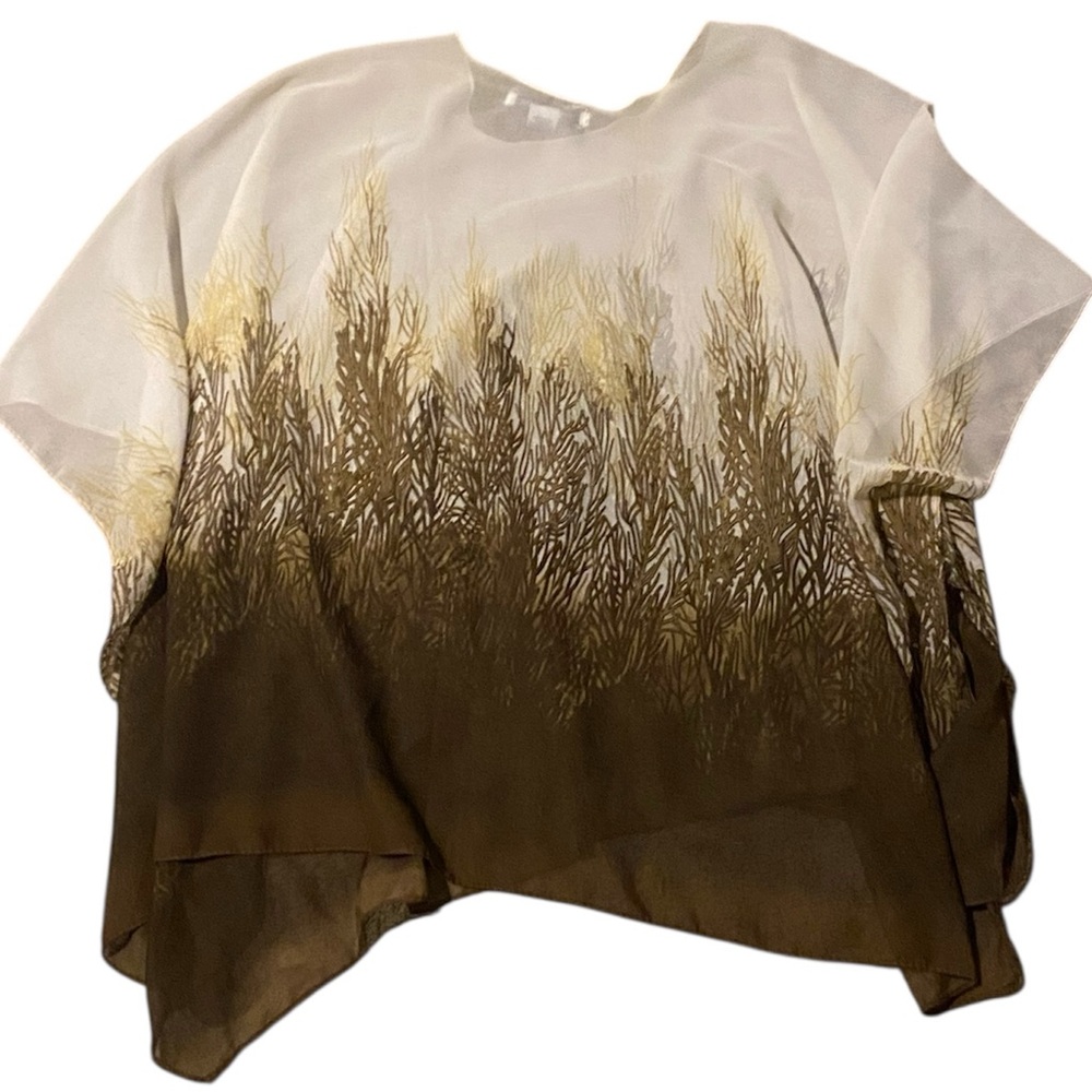 CHARLOTTE DANIEL-Botanical Print-Lightweight-Poncho-Size: OS-Color: Brown/Tan!!